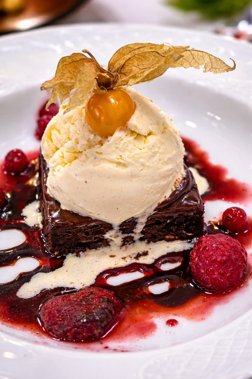 Brownie con helado de vainilla del menú