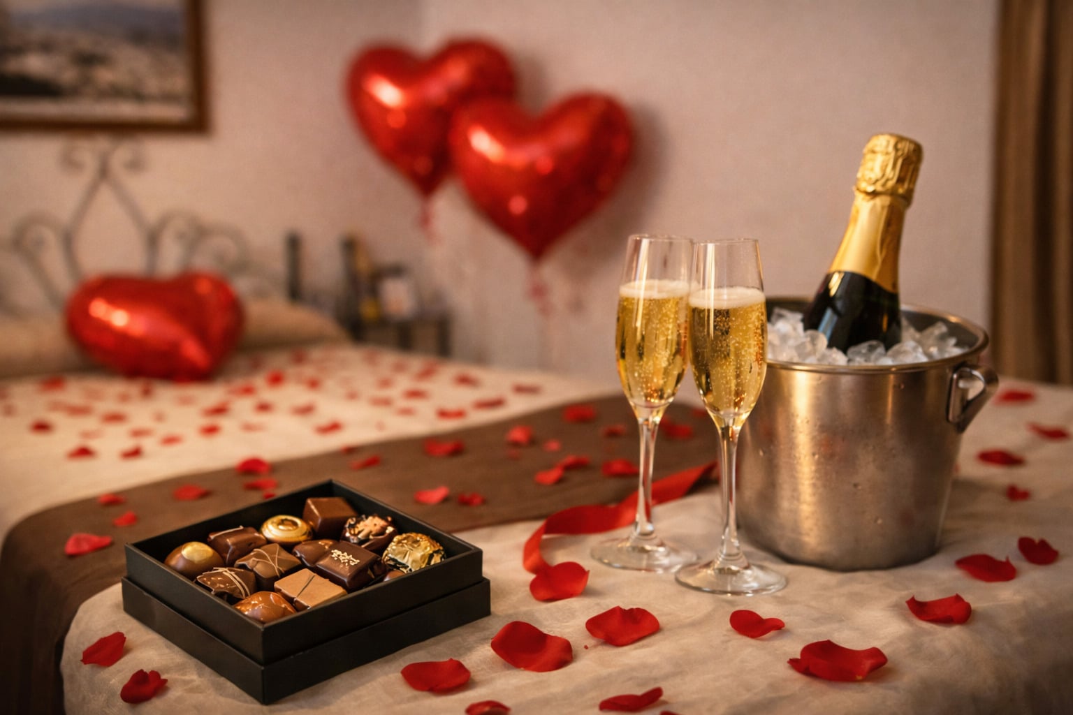 Detalles del pack romántico en la habitación