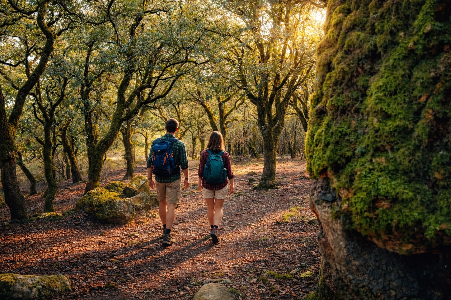 Pareja haciendo senderismo en el Parque de los Alcornocales